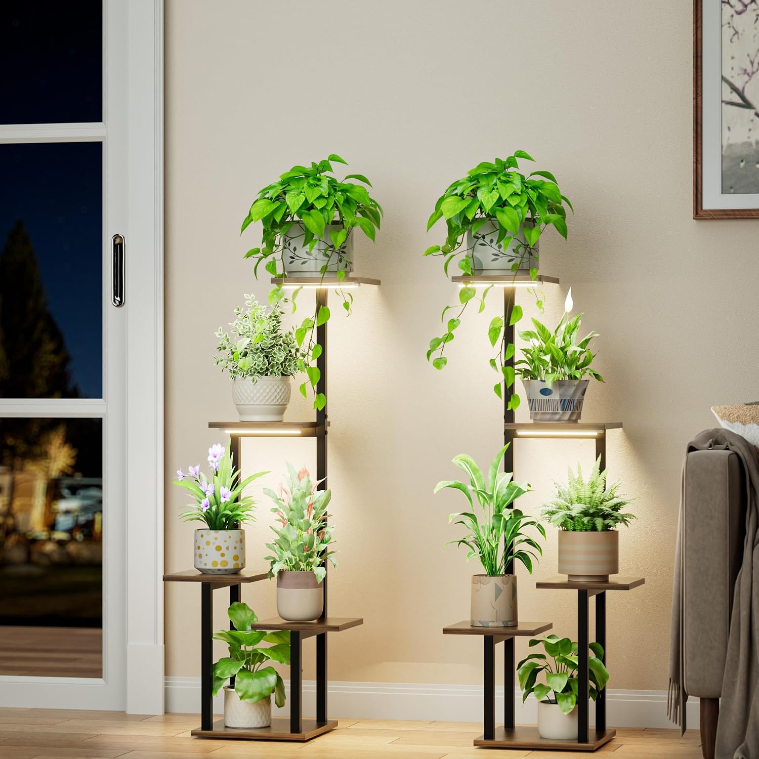 2 Pack 5 Tier Metal Plant Stand with Grow Light