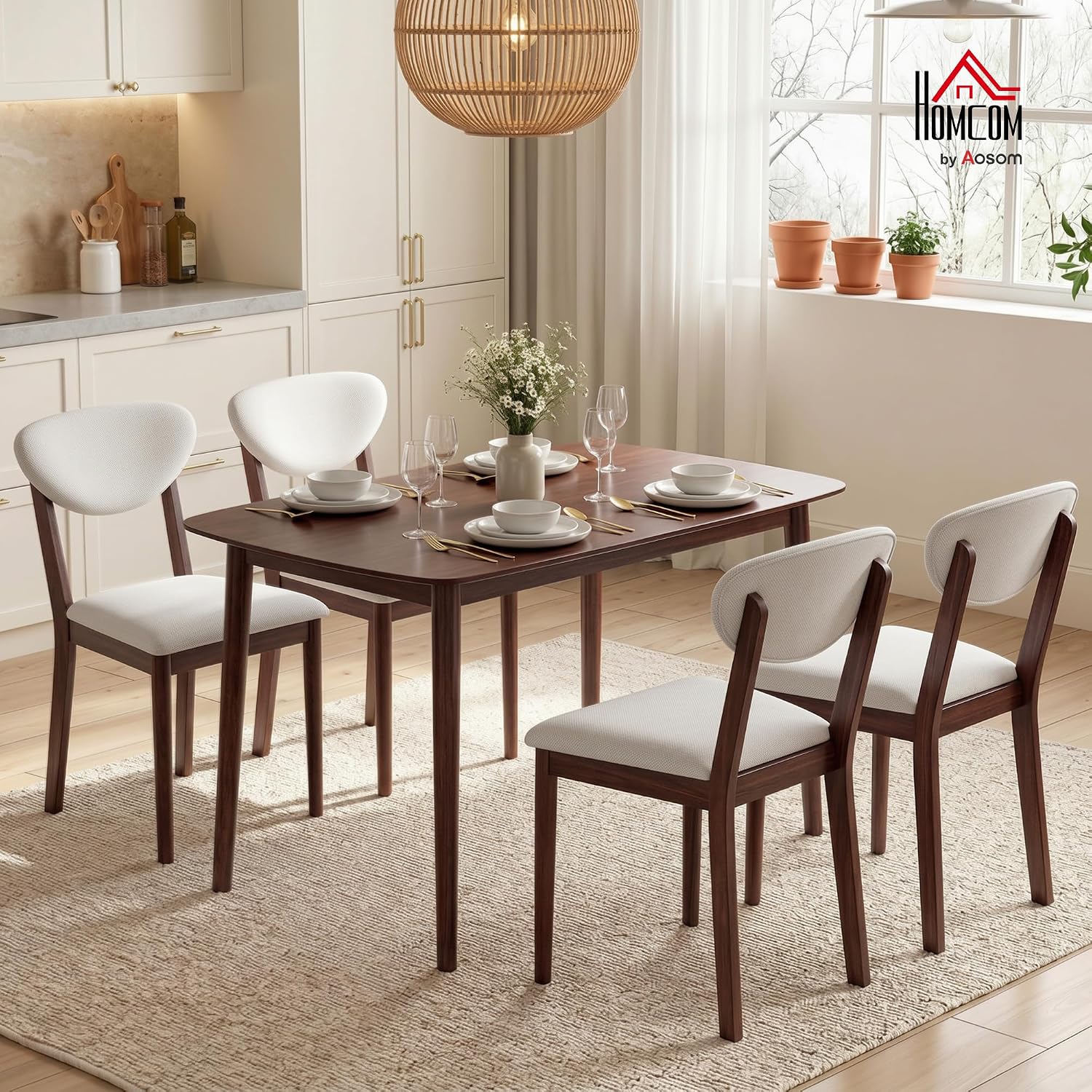5-Piece Cream Mid-Century Dining Set
