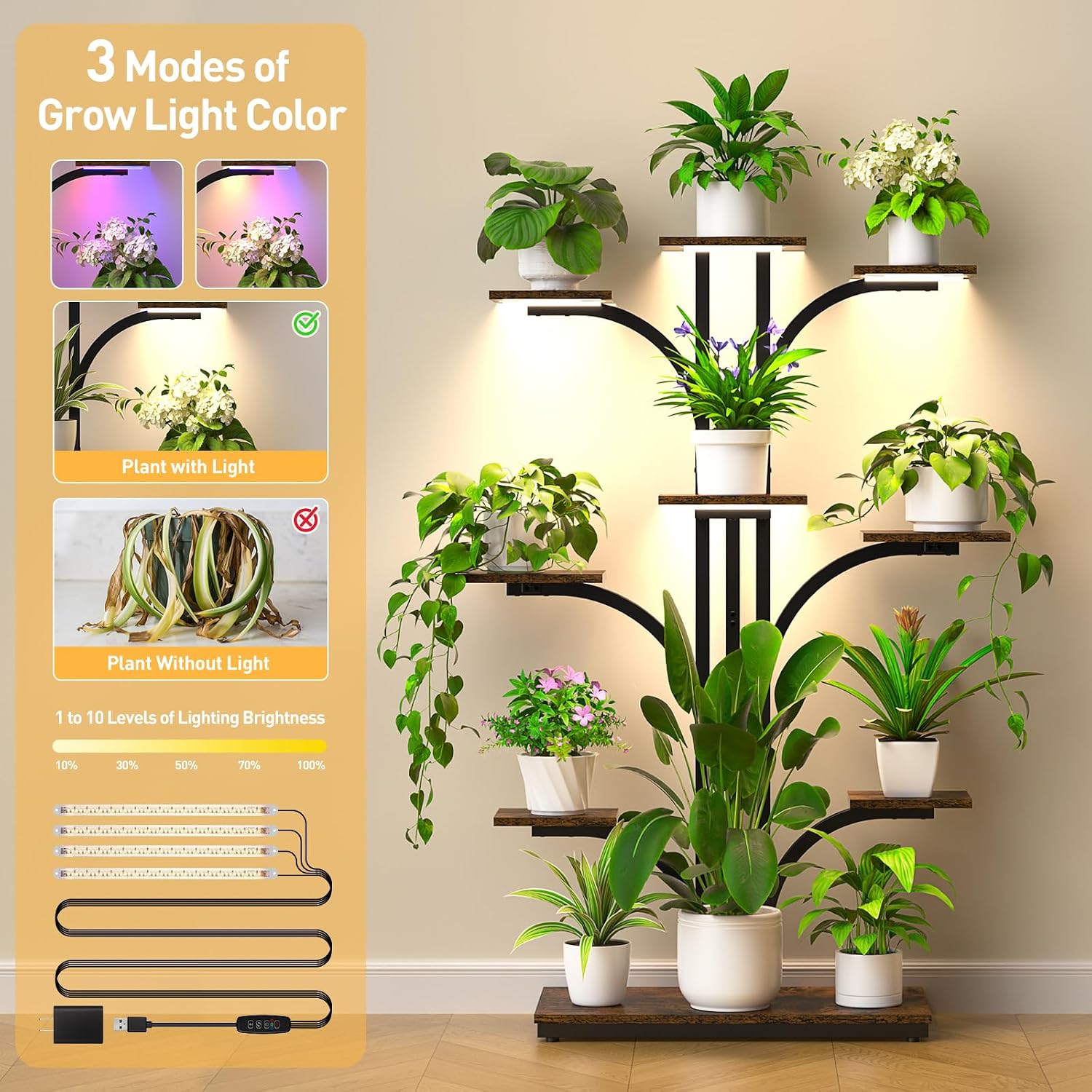 64" Tree-Shaped Plant Stand with Grow Lights