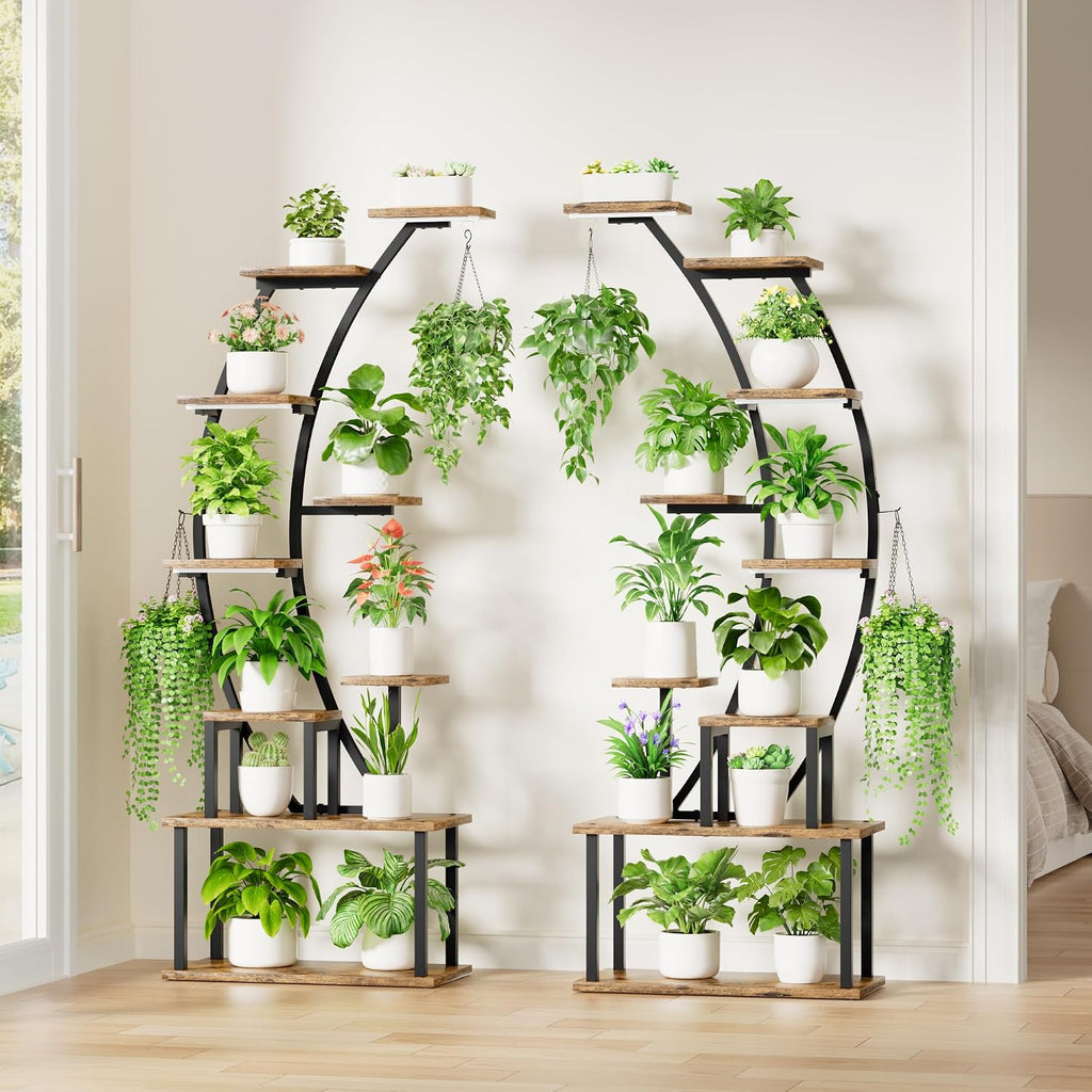 64" 9 Tier Curved Plant Stand with Grow Lights