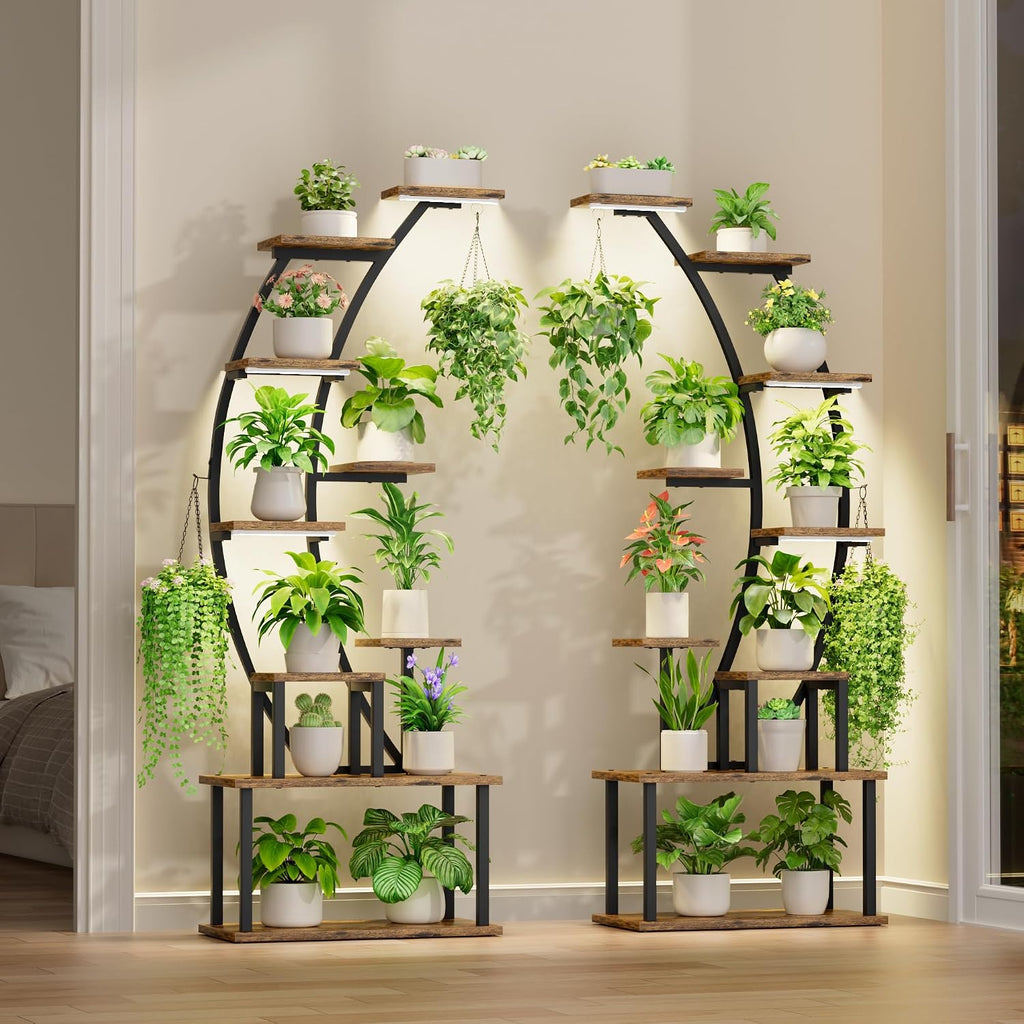63" 9 Tier Corner Plant Stand with Grow Lights