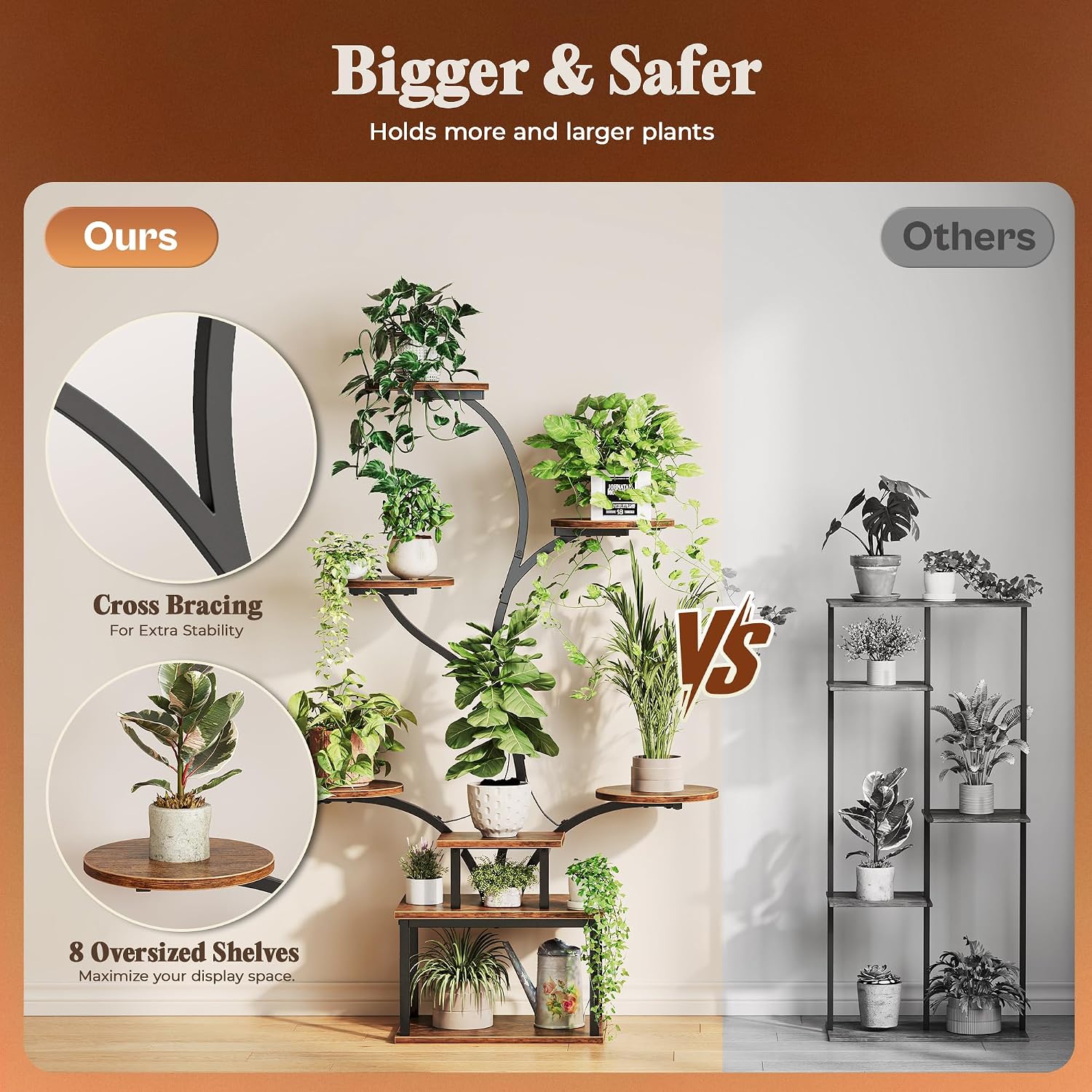 51" 8 Tier Curved Plant Stand with Grow Lights