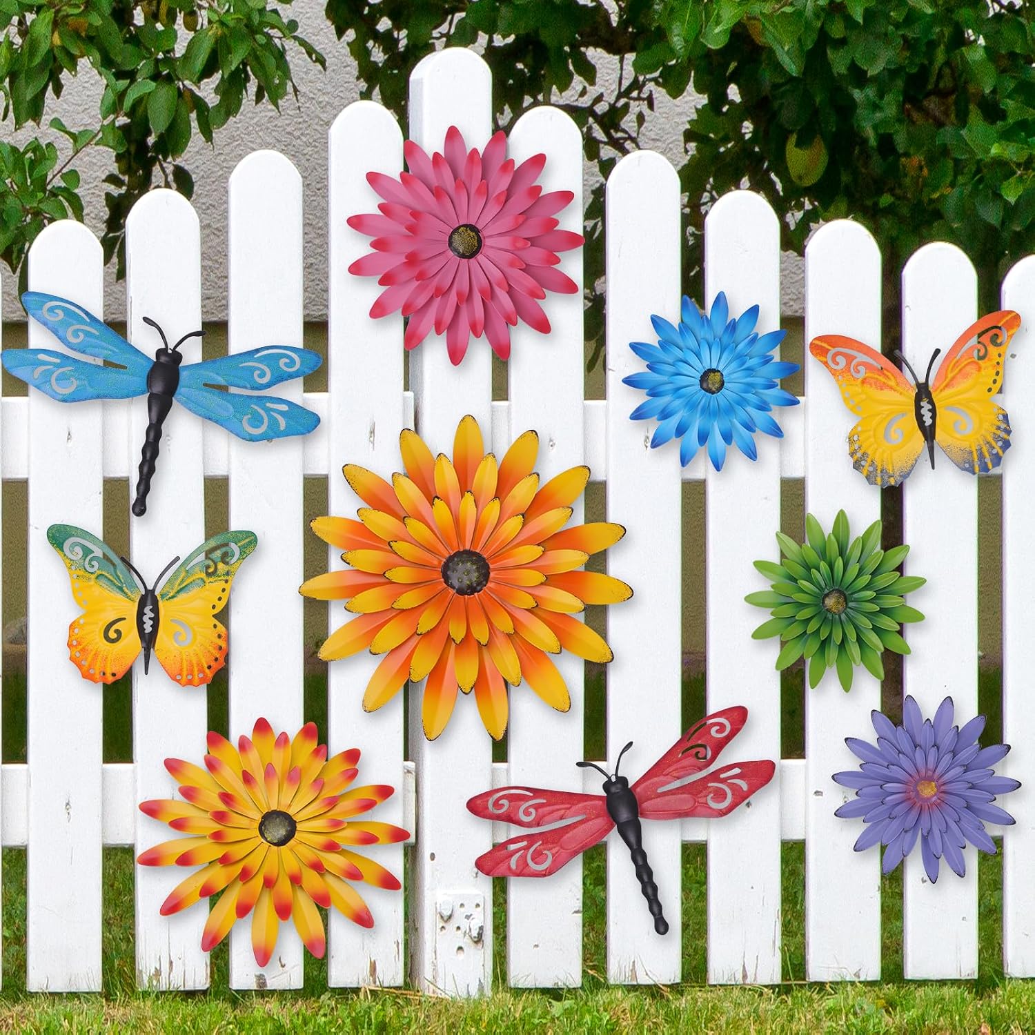 10Pcs 3D Metal Flower Wall Art Decor Kit