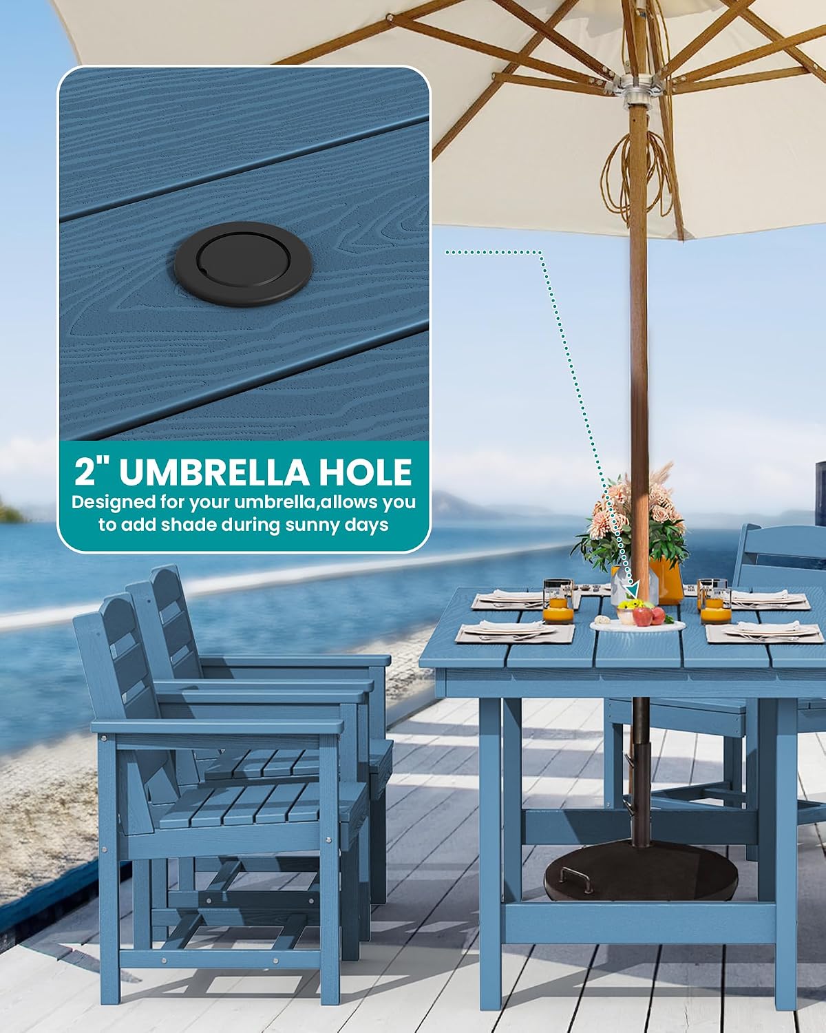 7-Piece Blue HDPE Outdoor Dining Set