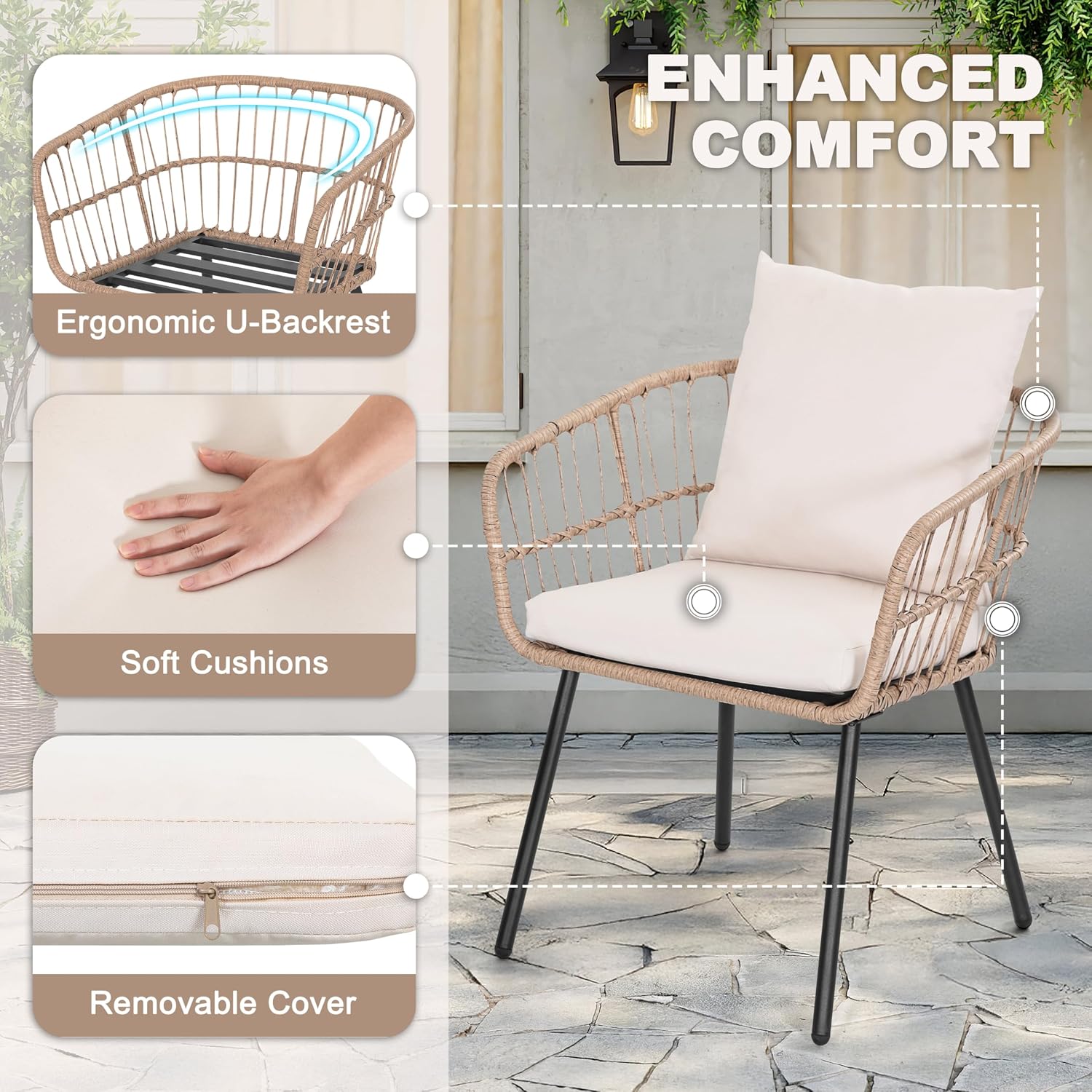 3 Piece Wicker Patio Bistro Set