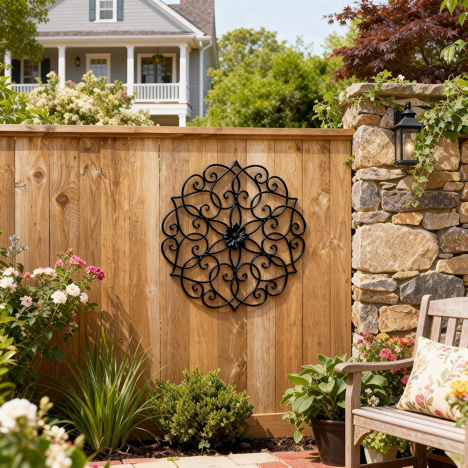 23" Black Floral Scroll Metal Wall Decor