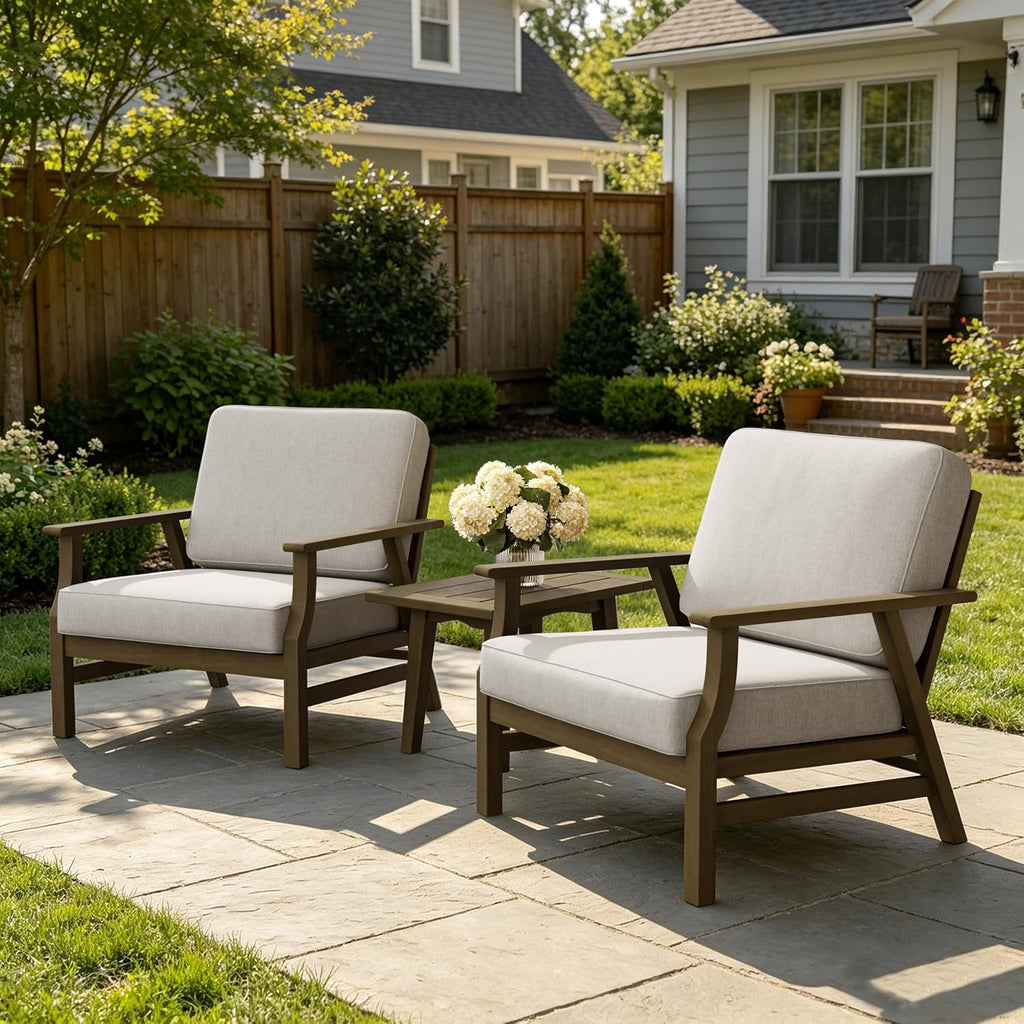 3 Piece Wood Patio Bistro Set With Cushions