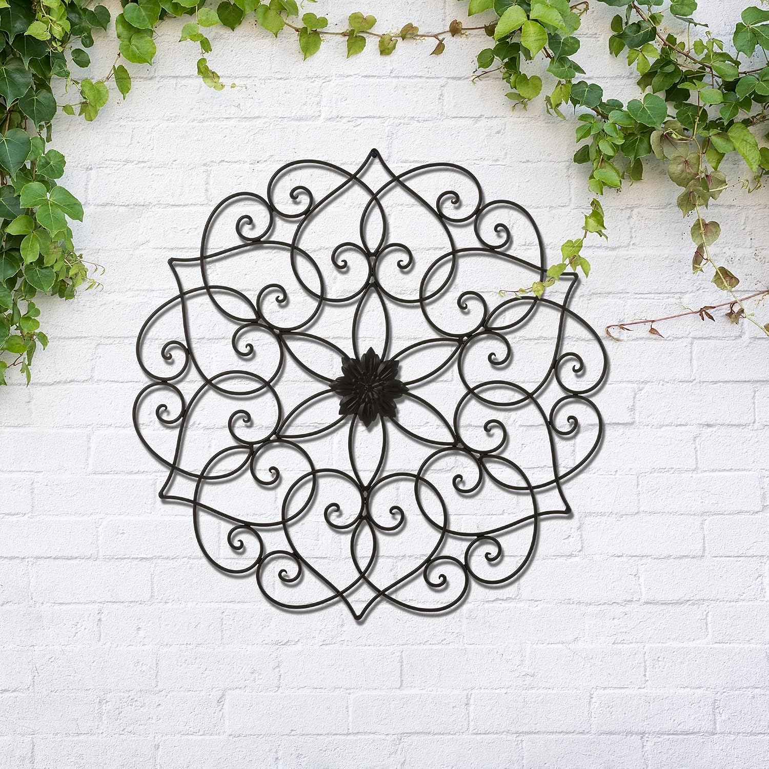 23" Black Floral Scroll Metal Wall Decor