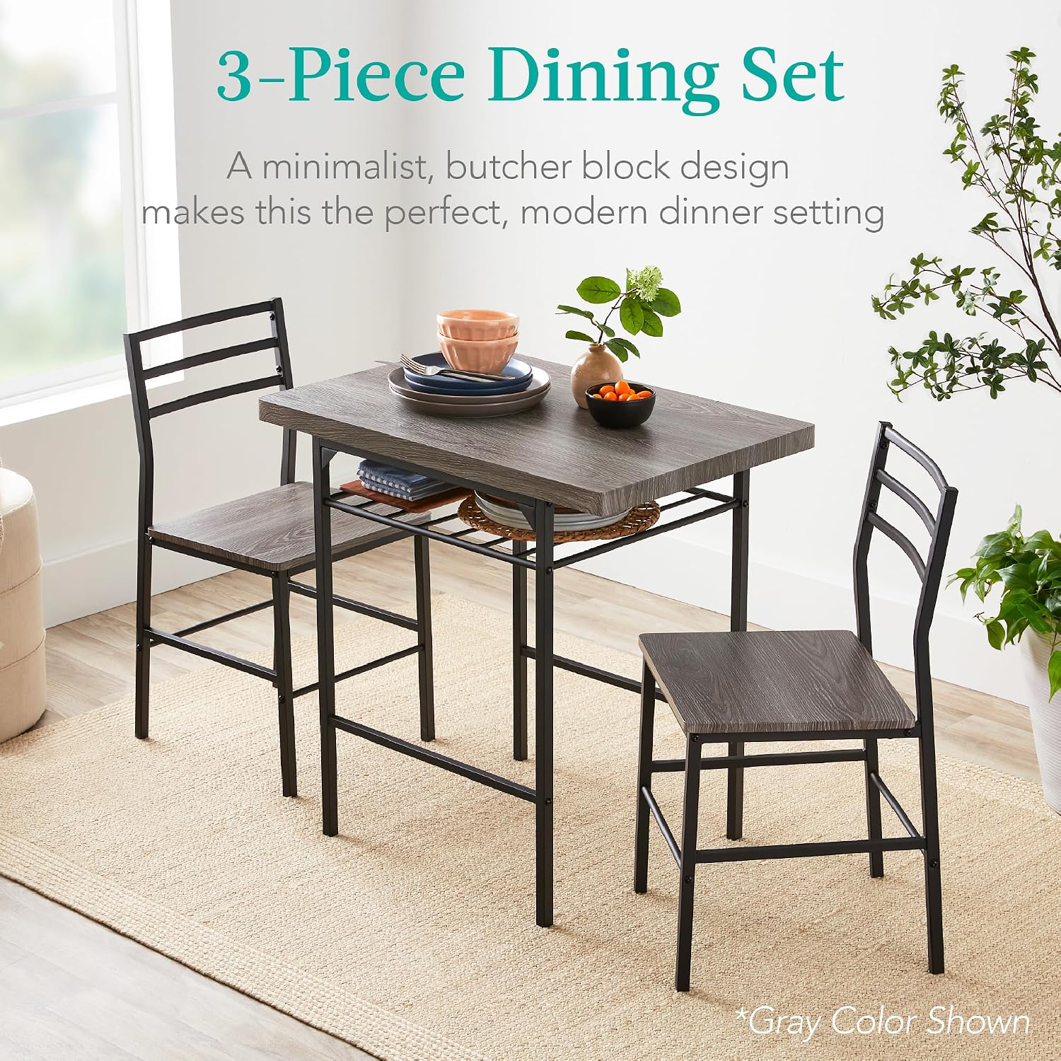 3-Piece Natural Black Space Saving Dining Set