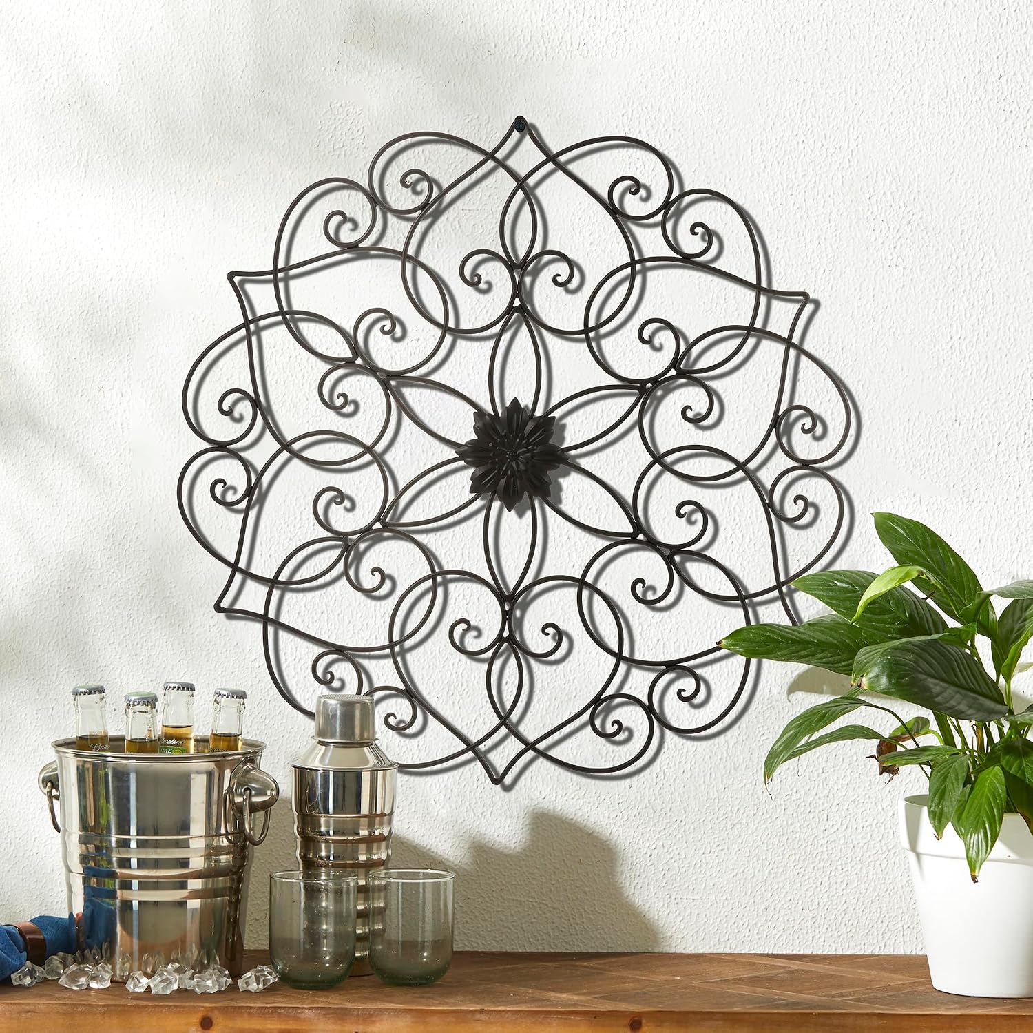 23" Black Floral Scroll Metal Wall Decor