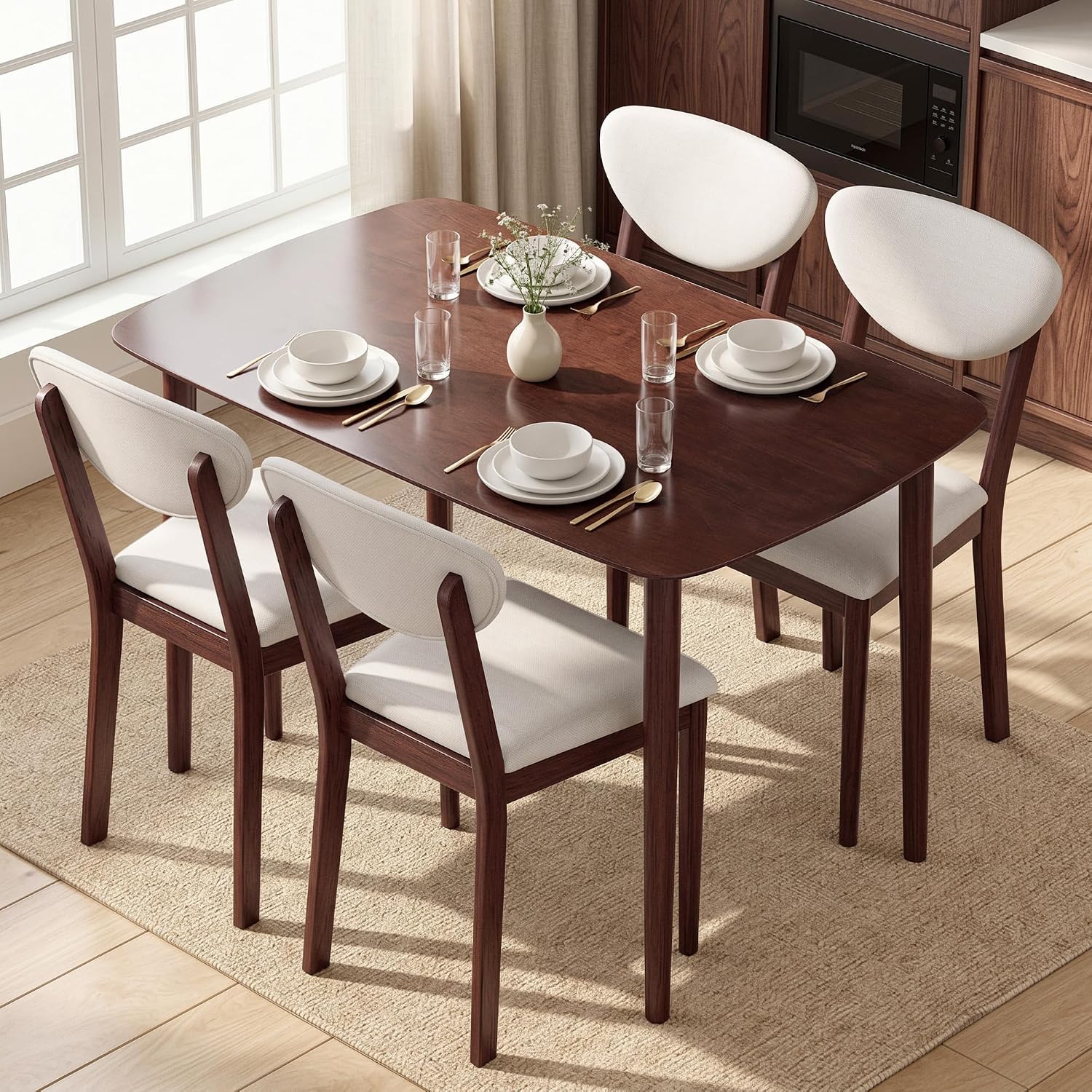 5-Piece Cream Mid-Century Dining Set
