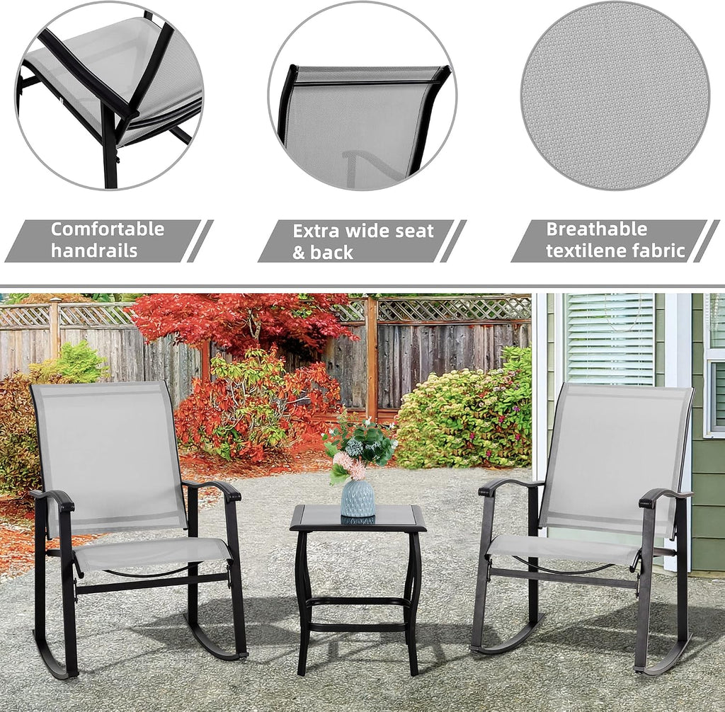 3 Piece Textilene Rocking Bistro Set
