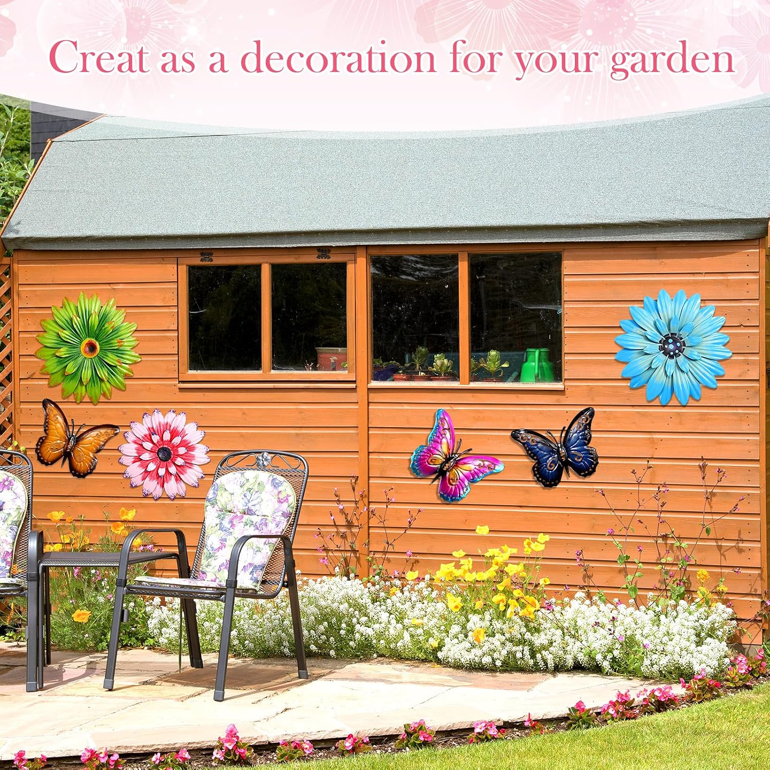 10Pcs Metal Daisy Butterfly Garden Wall Decor