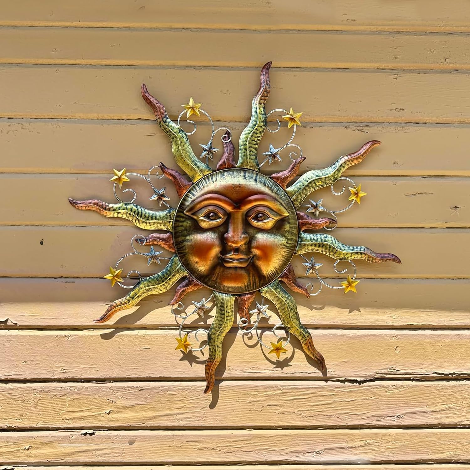 32" Bronze Sun Face Metal Outdoor Wall Art
