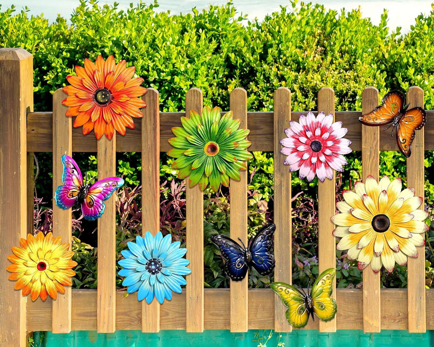 10Pcs Metal Daisy Butterfly Garden Wall Decor