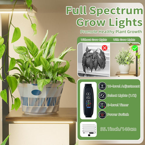 2 Pack 5 Tier Metal Plant Stand with Grow Light
