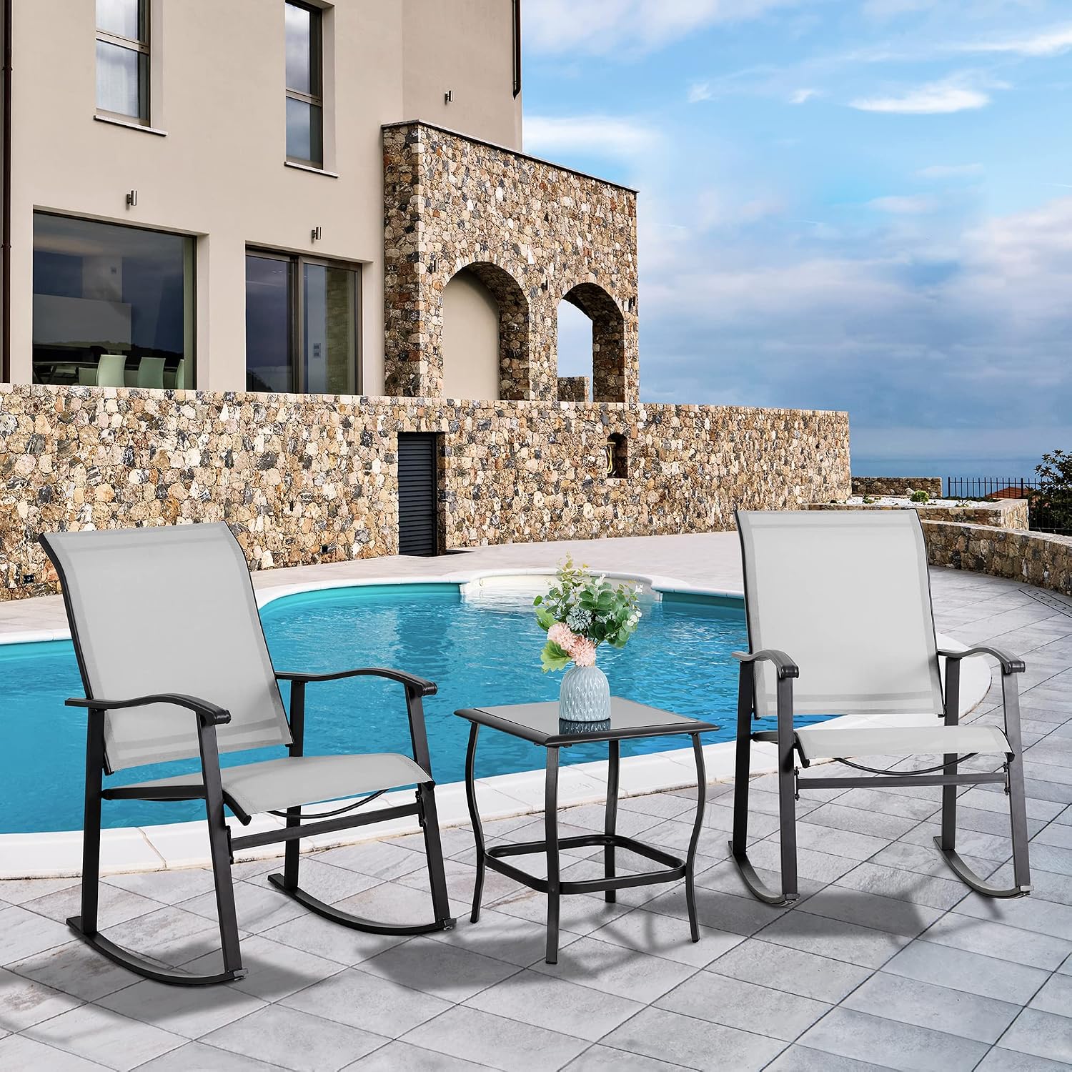 3 Piece Textilene Rocking Bistro Set