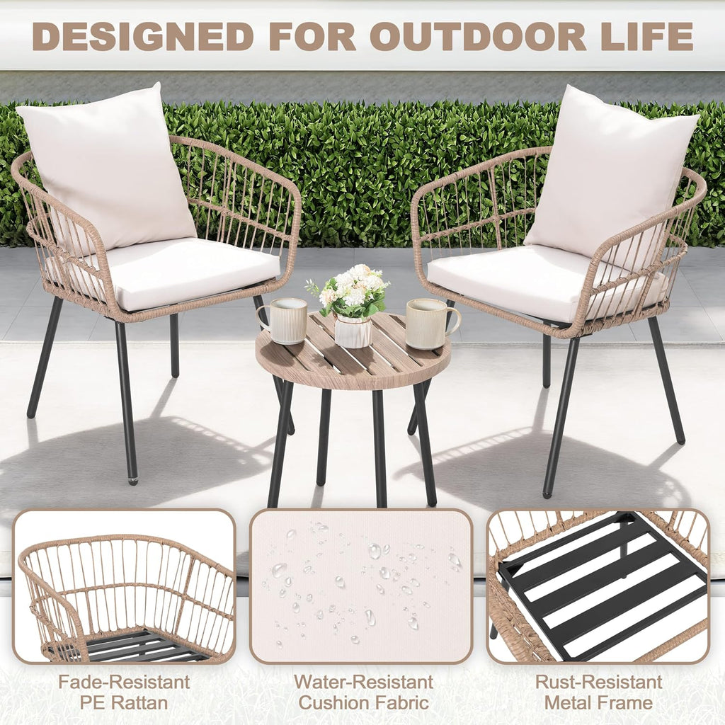 3 Piece Wicker Patio Bistro Set