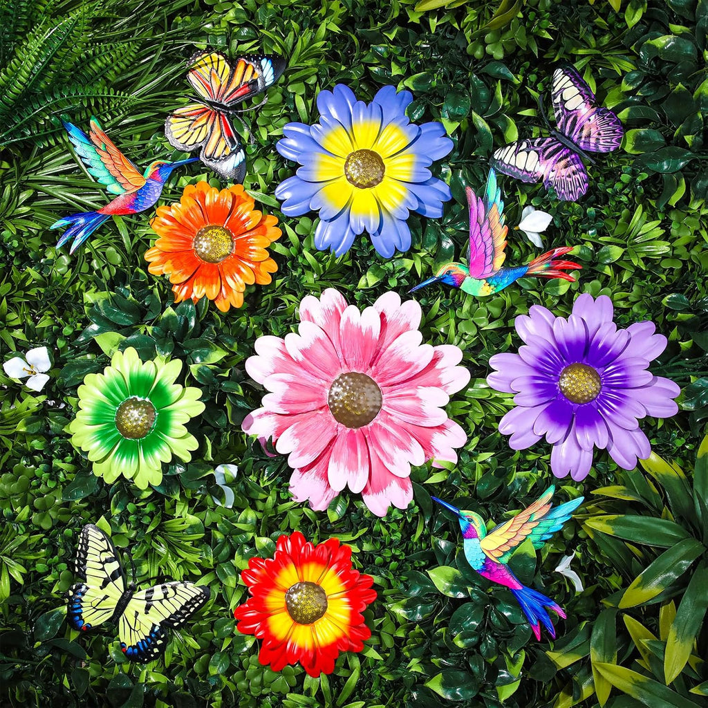 12Pcs Metal Flower Hummingbird Wall Decor